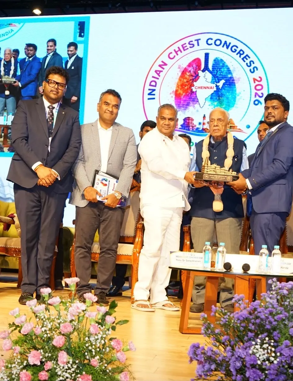 Dr. Koushik on stage with colleagues at Indian Chest Congress 2026.